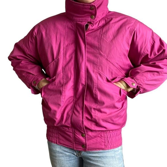Vintage 80s Womens Fuchsia Pink Goose Down Puffer Ski Winter Jacket Sz S - Picture 6 of 9